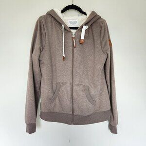 Wanakome Leather Accent Hoodie Full Zip Pockets Gray Women's Size Large